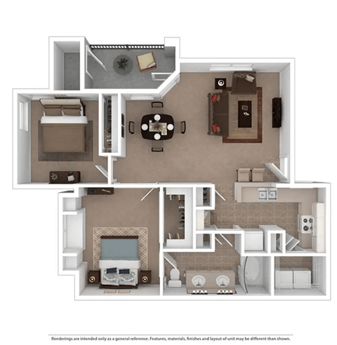 Floor plan for 2 beds, 1 bath, 948 sqft